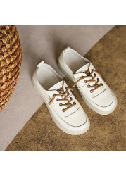 Meotina Genuine Leather Flat Shoes Women Casual Shoes Lace Up Platform Round Toe Fashion Women's Shoes Spring Autumn Brown 40