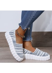 Rimocy Chunky Platform Knitting Flats Women Striped Slip-on Thick Sole Casual Shoes Woman Plus Size Spring Rome Walking Shoes