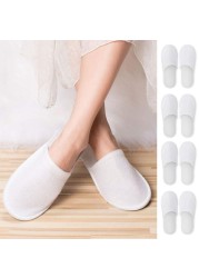 12 Pair Closed Toe Disposable Slippers Women Men Ultra Thin Brushed Plush Non-slip Disposable Slippers For Home Hotel Guest Use