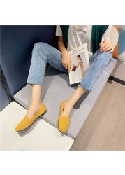 2021 Women Flat Knitted Square Toe Colorblock Soft Ladies Zapatos De Sport Zapatillas Mujer Ballet Breathable Moccasins