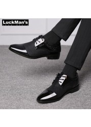 LuckMan Men Dress Shoes Fashion PU Leather Shoes Men Brands Wedding Oxford Shoes For Men Breathable Men Formal Shoes