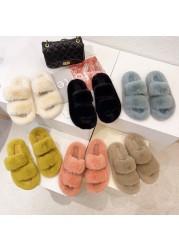 2021 Winter Keep Warm Women Fur Furry Slippers for Home Fluffy Soft Indoor Slides Thick Flats Heel Non-slip Indoor House Shoes