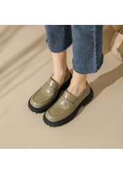 New Spring 2022 Women Casual Shoes Slip On Loafers High Quality Leather Shoes Woman Comfortable Platform Shoes Round Toe Flats