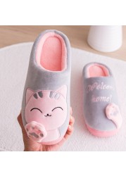 Winter Women Slippers Cartoon Lucky Cat Shoes Fluffy Plush Warm Non-slip Cotton Slippers Home Indoor Couple Fashion Shoes Female