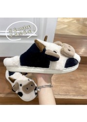 Women Winter Cute Animal Slippers Fashion Kawaii Fluffy Winter Warm Slippers Female Cartoon Milk Cow Indoor Slippers Funny Shoes