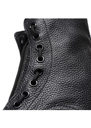 Genuine Leather Boots Women Winter Platform Martin Boots Ladies Plus Size Height Increasing Punk Boots Thick Soled Zipper Boot