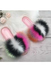 fluffy slippers women real fur home slides summer crystal rhinestones shoes for women flip flops with fur jelly sandals women