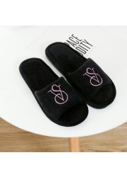 Spring/Autumn fur slippers letter non-slip new couple home floor cotton slippers men large size slippers