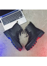 Thick Cloth Base Mid-top Men Boots Autumn British Trend Boots Hight Top Korean Casual Shoes 2022 Winter New Black