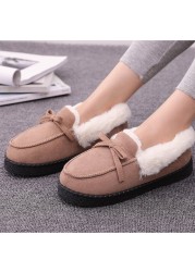 Women Slippers Winter Bow Tie Plush Warm Shoes Inside Loafers Indoor Slippers Ladies Ladies Slip On Shoes Chaussure Femme Women Shoes Non-leather Casual Shoes Women's Shoe Brand