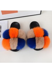 Natural Fur Slippers Women Home Fluffy Slippers House Furry Slides Luxury Summer Flip Flops with Real Fur Wholesale Dropshipping