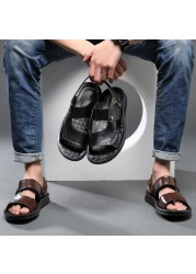 ytween 2021 new men shoes summer sandals plus size men open toe beach shoes buckle strap soft leather sandals for man