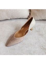 krazing bowl big size 43 sheep suede pointed toe shallow mixed color stiletto high heels wedding dating 2022 women shallow pumps