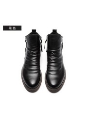 Vintage British Men's Leather Casual Shoes Round Toe Double Zip Ankle Boots Spring Autumn Business Dress Chelsea Boots Fashion