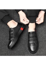 Men's casual leather shoes, classic lace-up shoes, comfortable walking shoes, flat, breathable, fashionable