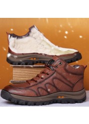 Ytween men leather boots wool fur thick composite sole winter shoes men cowhide designer outdoor ankle boots for man