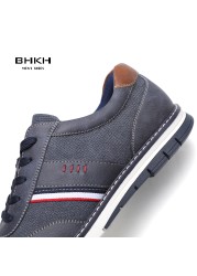 BHKH 2022 Spring/Autumn Men Casual Shoes PU Leather Fashion Sneakers Comfortable Walking Lace-up Footwear Men Shoes