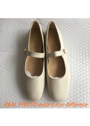 REAVE CAT 2022 Genuine Leather Comfort Plus Ladies Flats Mary Janes Buckle Strap Round Toe Square Heel 1cm US9 Black Beige A4283