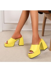 Platform Slippers Women's Sexy Square Toe High Heel Sandals Size 43 zapatos de mujer Orange Yellow Blue Black Women Shoes 20221