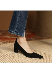 New Spring/Autumn Women Shoes Pointed Toe Suede Sheep Leather Women Shoes French Retro Women Shoes Female High Heels Shoes