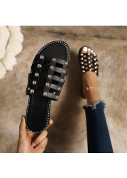 2022 Fashion Luxury Zapatos Planos De Mujer Women Shoes Rhinestones Breathable Plus Size Women Low Outside Slippers