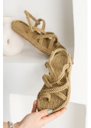 Women's Straw Sandals. Rope Sandals are Gold. Brown Sandals. Women's Sandals. Women's shoes.