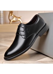 New Fashion Genuine Leather Concise Business Men Round Toe Black Shoes Breathable Formal Wedding Basic Shoes Men Sundress Shoes