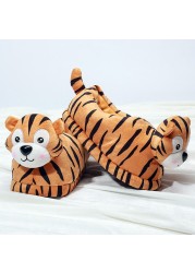 Womens Winter Cute Tiger Cotton Slippers Men Warm Soft Plush Indoor Slippers Couples Non-slip Indoor Floor Shoes Chaussure Femme