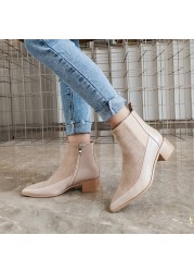 Women Ankle Boots Genuine Leather 22-26.5cm Feet Length Leather Pointed Toe Chelsea Boots Spring and Autumn Wild Woman Shoe