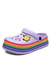 summer women platform clogs rainbow garden sandals cartoon fruit slippers slip on for girl beach shoes outdoor fashion slides