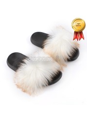 2022 New Summer Slippers Women Fuzzy Slides Fluffy Faux Fur Slippers Flat Furry Sandal Fashion Fur Flip Flop Amazing Woman Shoes