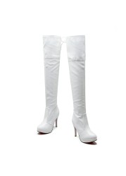 REAVE CAT 2021 Sexy Over the Knee Boots Patent Leather Velvet Round Toe Lace Up Zip Platform 11cm Thin Heel US12 White Red A4348