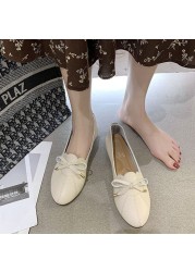 Spring Cute Bow White Elegant Gentle Low-heeled Casual Fashion Soft Women's Shoes Pregnant Women Go Out Comfortable Flat Shoes