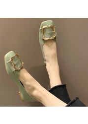 Spring Korean Women's Shoes Fashion Metal Square Buckle Design Luxury Outdoor Leisure Breathable Pumps Soft Elegant Flat Shoes