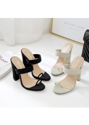 New classic one word horizontal strap shows leg length set toe thick heel high heel sandals 998