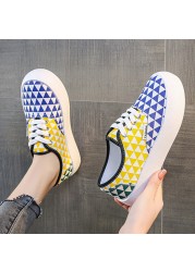 Spring New Color Matching Plaid Design Fashion Shallow Mouth Breathable Outdoor Casual Rubber Platform Non-slip Canvas Shoes