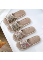 Women Home Slippers Indoor Floor Soft Couple Linen Slippers Bedroom Shoes Ladies Summer New Flex Flip Flops Zapatillas chaus contact