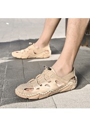 2022 New Summer Men's Mesh Sandals Outdoor Casual Rome Sandals Genuine Leather Men Beach Sandals Non Slip Sneakers Big Size