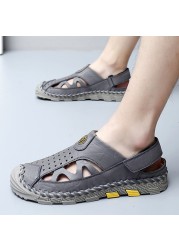 Summer Genuine Leather Men Sandals Outdoor Non-slip Men Beach Sandals Breathable Men Roman Sandals Fashion Men Sneakers