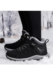 Winter Warm Plush Snow Boots Men High Quality Leather Shoes Waterproof Outdoor Rubber Boots Lace-up Couples Casual Sneakers