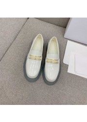 New Thick Bottom Loafers Round Toe Women Flats Slip On Shoes Women Concise Genuine Leather Ins Flats Woman Casual Shoes Woman