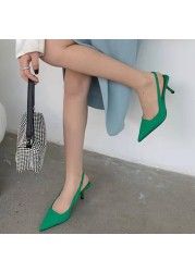 Lucyever 2022 Solid Color High Heels Pumps Women Spring Summer Pointed Toe Slingback Shoes Woman Thin Heel Mules Sandals Ladies