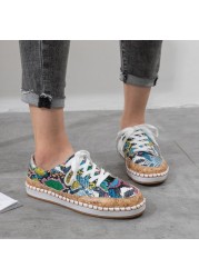 2021 Autumn Star Snake Print Lace-up Casual Flat Shoes Round Toe Simple Sneakers Women New Fashion Walking Viscose Sneakers