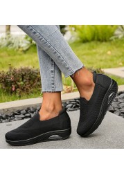 Rimocy 2022 Summer Women Breathable Sneakers Cushioning Air Cushion Walking Shoes Woman Slip On Platform Mesh Flats Plus Size 43