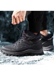 Leather Men Sneakers Warm Fur Snow Boots Men Winter Work Casual Shoes 2019 Military Rubber Ankle Boots Waterproof BTMOTTZ