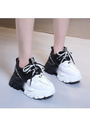 Rimocy High Street Fashion Women Sneakers Chunky Platform Mix Color Vulcanize Shoes Woman 2022 Spring Thick Sole Lace Shoes