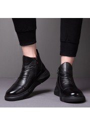 Winter boots male British style boots Korean fashionable tooling boots plus velvet warm cotton shoes man ankle women's shoes