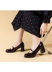 Lucifer Office Ankle Strap Mary Janes Women 2022 Spring New Fashion Square Toe Pumps Woman Black Wine Red Non-slip Casual Shoes