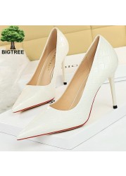 BIGTREE Patent Leather Shoes Woman Pumps 2022 Designer Shoes New Weave Style Fine High Heels Stiletto Heeled Shoes Party Shoes