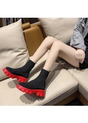 Women Platform Socks Boots Autumn Boots Size 43 Woman High Heel Shoes Sexy Knitted Casual Socks Chunky Socks Boots Botas Mujer